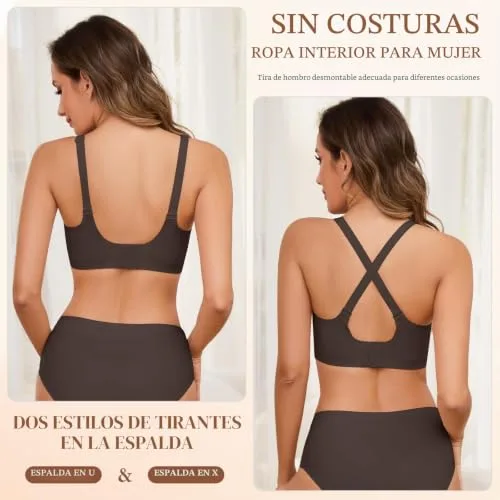Xnova ▫️ Sutiã sem aros para mulher com enchimento, sutiãs redutores, push-up, sem costuras, sensuais, básicos, sutiãs com decote em V, sutiãs confortáveis para dormir 4