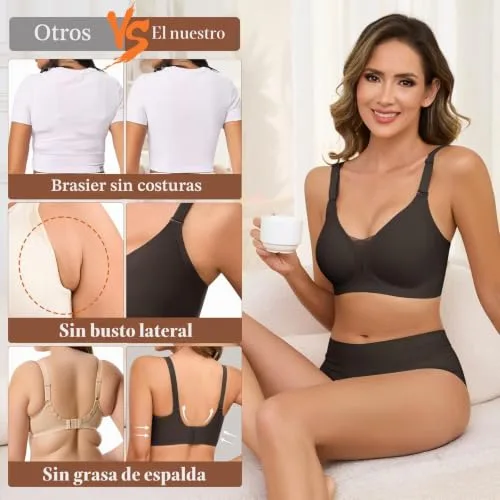 Xnova ▫️ Sutiã sem aros para mulher com enchimento, sutiãs redutores, push-up, sem costuras, sensuais, básicos, sutiãs com decote em V, sutiãs confortáveis para dormir 5