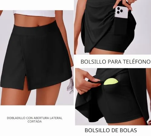 PINSPARK ▫️ Saia de ténis para mulher com calças desportivas de golfe, cintura alta, 2 bolsos e abertura lateral, minissaia de verão, saias para corrida e caminhadas 4