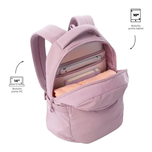 TOTTO ▫️ Mochila para computador portátil de 14 polegadas, modelo Steif Nara, capacidade de 20 L, compartimento para tablet de 10", bolso para garrafa, alça para mala, encosto ergonómico, alças em S, cor Keepsake Lilac 5