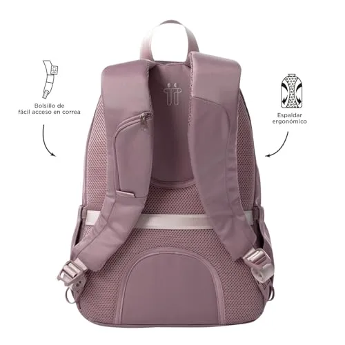 TOTTO ▫️ Mochila para computador portátil de 14 polegadas, modelo Goctal 2.0, mochila para o escritório e para a escola, 3 compartimentos, bolso para garrafa, encosto ergonómico, alças em S confortáveis, cor Keepsake Lilac 4
