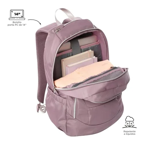 TOTTO ▫️ Mochila para computador portátil de 14 polegadas, modelo Goctal 2.0, mochila para o escritório e para a escola, 3 compartimentos, bolso para garrafa, encosto ergonómico, alças em S confortáveis, cor Keepsake Lilac 5
