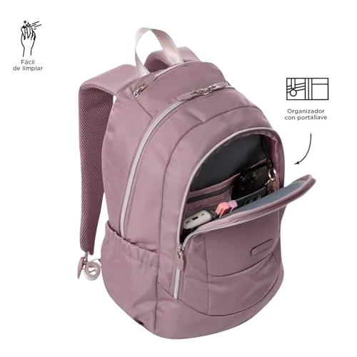 TOTTO ▫️ Mochila para computador portátil de 14 polegadas, modelo Goctal 2.0, mochila para o escritório e para a escola, 3 compartimentos, bolso para garrafa, encosto ergonómico, alças em S confortáveis, cor Keepsake Lilac 6