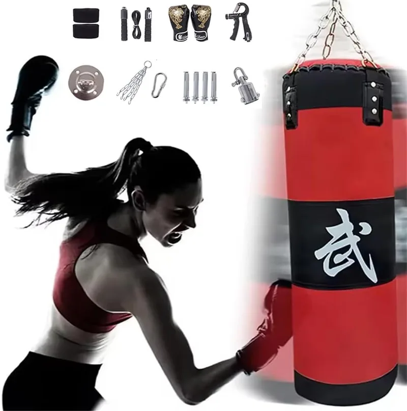 HEYOUTH ▫️ Saco de boxe, saco de boxe para adultos, kit de boxe, kit de saco de boxe 15 em 1 de 100 cm com luvas, ligaduras, corrente mais grossa, rotação de 360° para muay thai e luta livre (sem almofada)