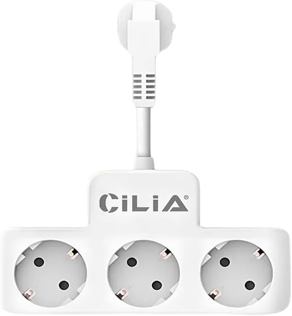 CILIA ▫️ Extensão de parede 3 tomadas com cabo curto 5cm, 2000W 230V, bloqueio para crianças, branco/preto, para escritório e casa (branco)