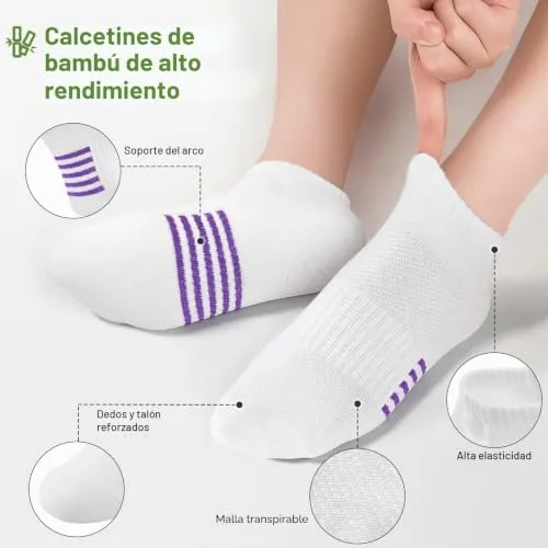 Effeet ▫️ Meias de bambu para mulher, 6/12 pares, meias desportivas respiráveis para corrida, almofadadas, coloridas e anti-transpiração, presentes de verão para mulher 3