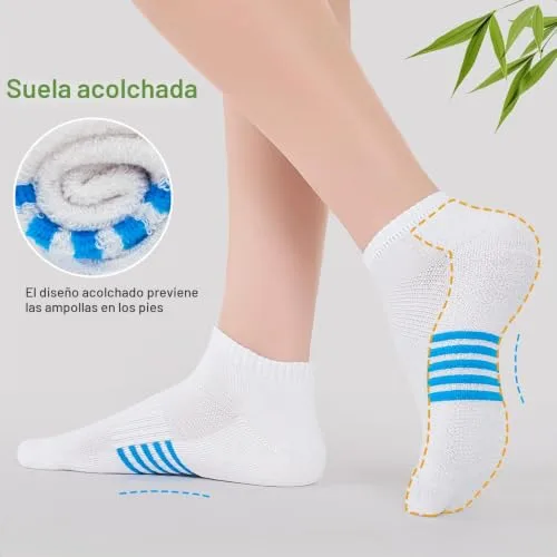 Effeet ▫️ Meias de bambu para mulher, 6/12 pares, meias desportivas respiráveis para corrida, almofadadas, coloridas e anti-transpiração, presentes de verão para mulher 4