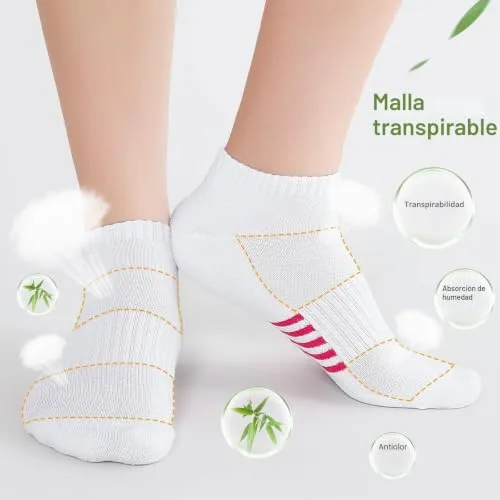 Effeet ▫️ Meias de bambu para mulher, 6/12 pares, meias desportivas respiráveis para corrida, almofadadas, coloridas e anti-transpiração, presentes de verão para mulher 5