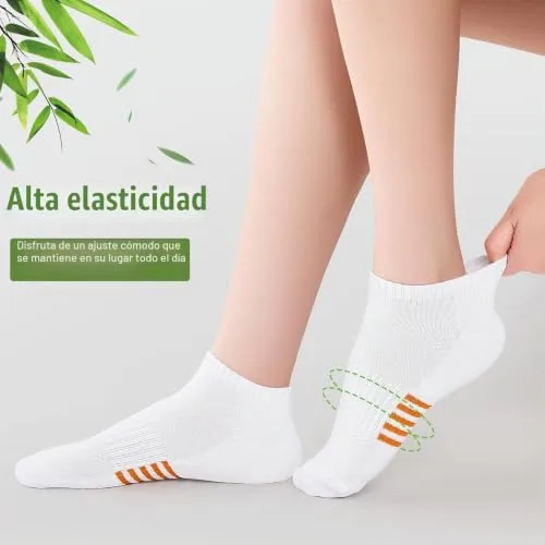 Effeet ▫️ Meias de bambu para mulher, 6/12 pares, meias desportivas respiráveis para corrida, almofadadas, coloridas e anti-transpiração, presentes de verão para mulher 6