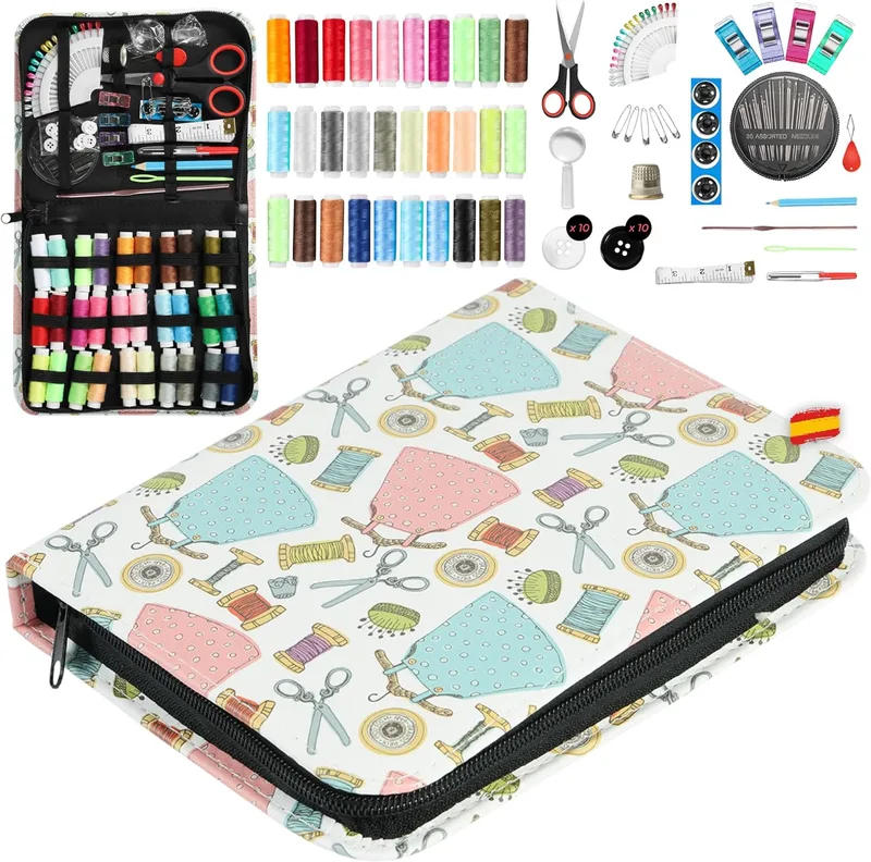 Juces Hogar ▫️ ® - Caixa de costura completa com 30 linhas coloridas - Kit de costura de viagem e acessórios - Caixa de costura ideal para trabalhos manuais e reparações para adultos
