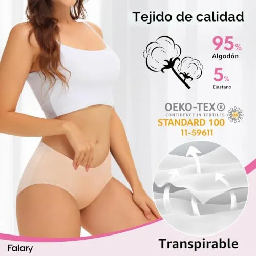 FALARY ▫️ Cuecas de algodão respiráveis para mulher, de cintura média, embalagem de 6 4