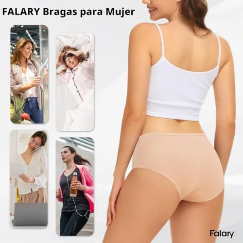 FALARY ▫️ Cuecas de algodão respiráveis para mulher, de cintura média, embalagem de 6 5