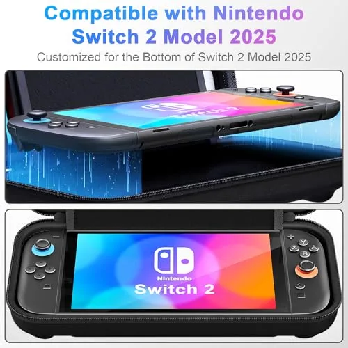 daydayup ▫️ Capa compatível com a consola Nintendo Switch 2, Capa rígida de transporte para Nintendo Switch 2, Capa protetora com espaço de armazenamento para 20 jogos, consola e acessórios, cor preta 2