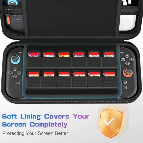 daydayup ▫️ Capa compatível com a consola Nintendo Switch 2, Capa rígida de transporte para Nintendo Switch 2, Capa protetora com espaço de armazenamento para 20 jogos, consola e acessórios, cor preta 3