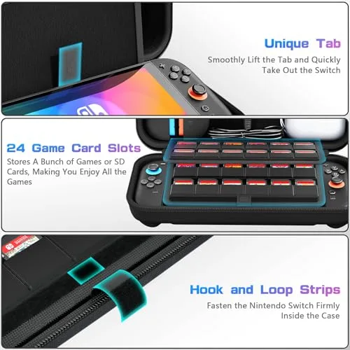daydayup ▫️ Capa compatível com a consola Nintendo Switch 2, Capa rígida de transporte para Nintendo Switch 2, Capa protetora com espaço de armazenamento para 20 jogos, consola e acessórios, cor preta 6