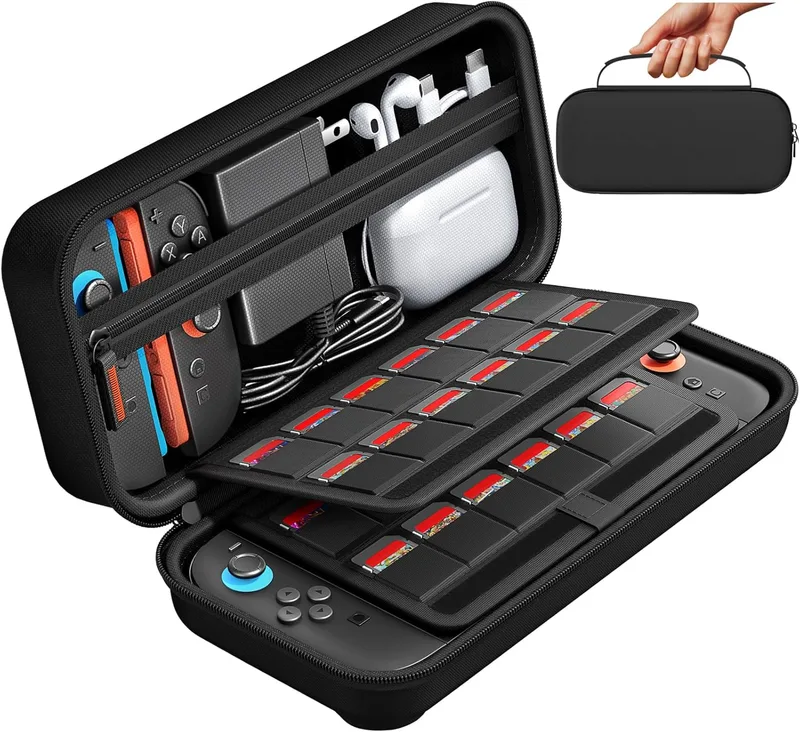daydayup ▫️ Capa compatível com a consola Nintendo Switch 2, Capa rígida de transporte para Nintendo Switch 2, Capa protetora com espaço de armazenamento para 20 jogos, consola e acessórios, cor preta