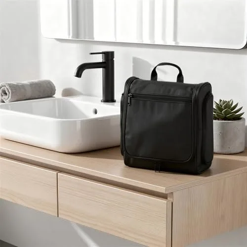 Amazon Essentials ▫️ Bolsa de Viagem com Gancho para Pendurar, Estojo Portátil para Cosméticos, Grande Capacidade, Organizador de Viagem para Artigos de Higiene Pessoal e Cosméticos de Tamanho Normal, 25,4 cm, Preto 4
