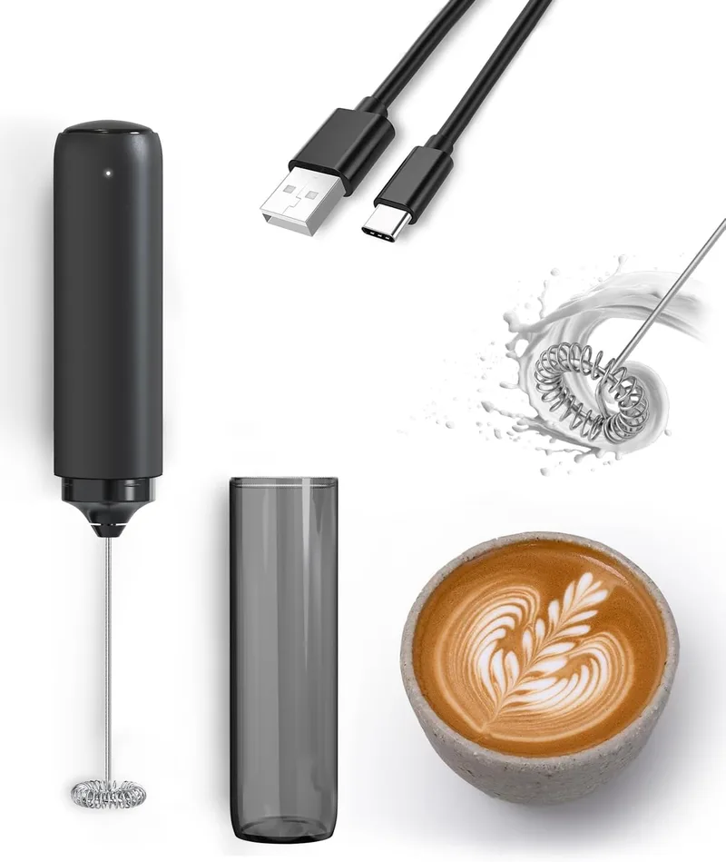JIMYIU ▫️ Batedor de leite recarregável com tampa, máquina elétrica portátil para preparar café com leite, cappuccino, chocolate quente e café preto