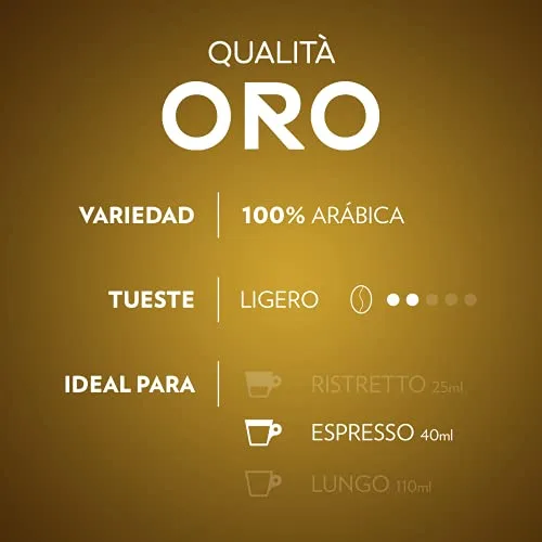 Lavazza ▫️ Qualità Oro, 30 cápsulas de café compatíveis com as máquinas Nespresso* Original, com notas aromáticas florais e frutadas, 100% Arábica, intensidade 8, torra leve 5