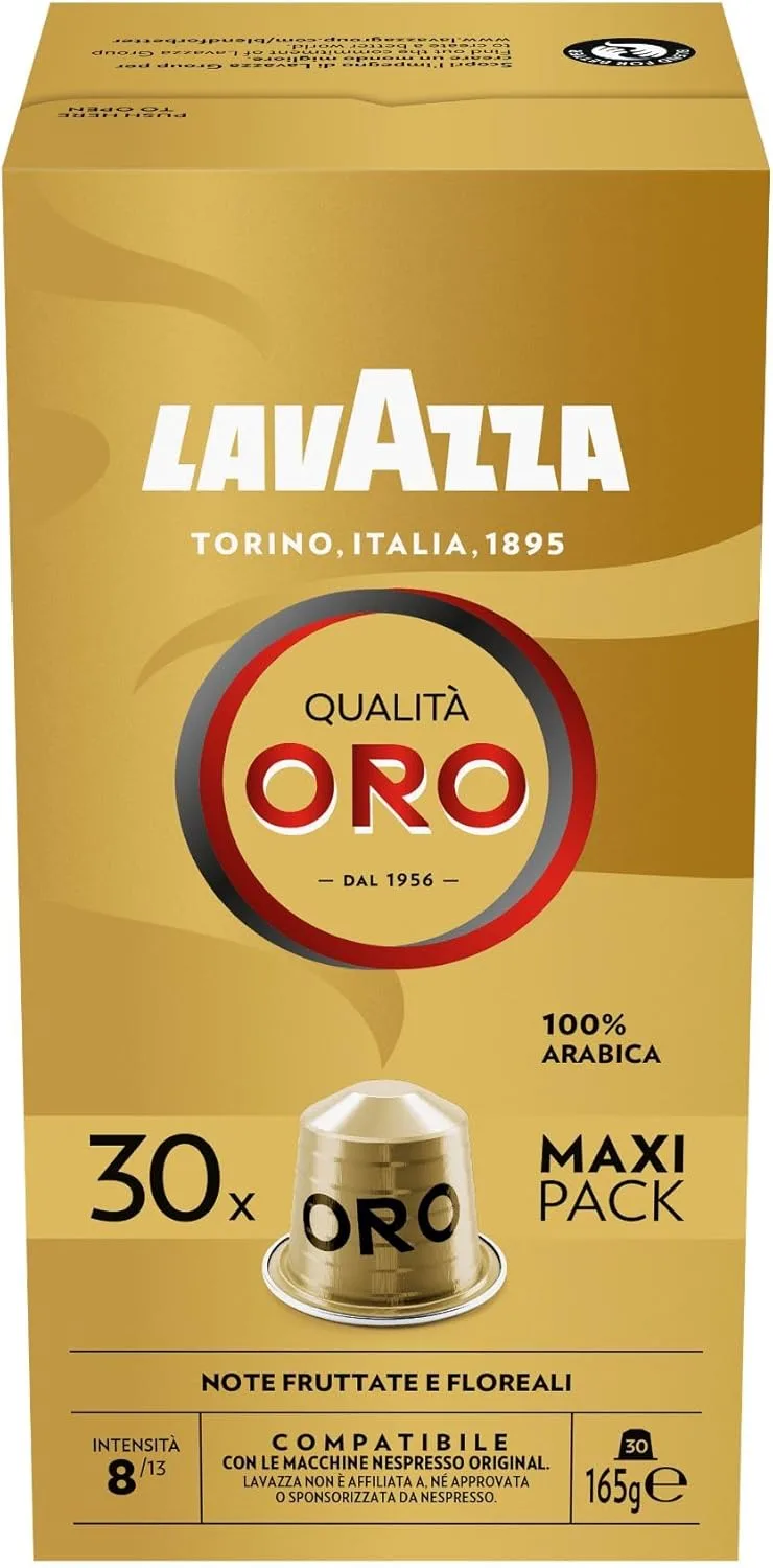 Lavazza ▫️ Qualità Oro, 30 cápsulas de café compatíveis com as máquinas Nespresso* Original, com notas aromáticas florais e frutadas, 100% Arábica, intensidade 8, torra leve