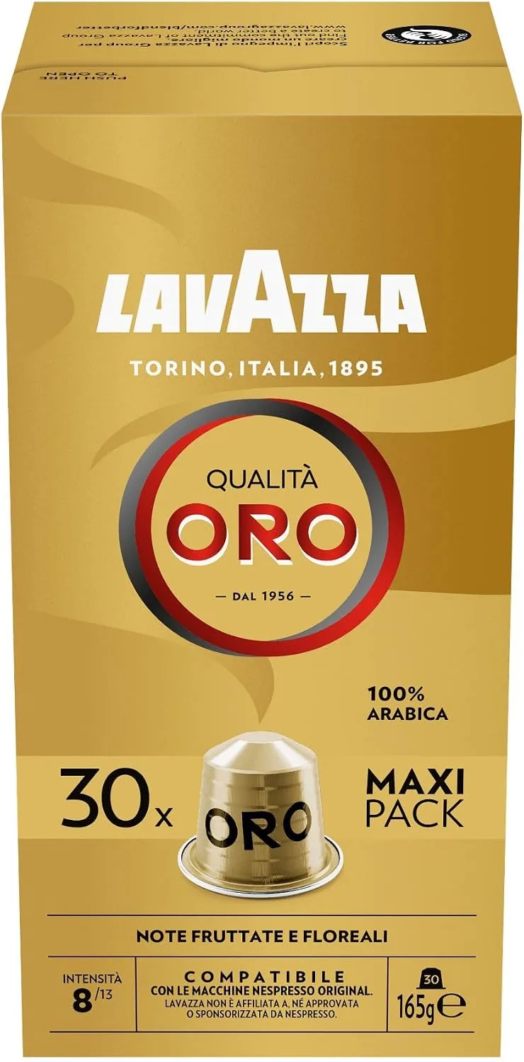 Lavazza ▫️ Qualità Oro, 30 cápsulas de café compatíveis com as máquinas Nespresso* Original, com notas aromáticas florais e frutadas, 100% Arábica, intensidade 8, torra leve