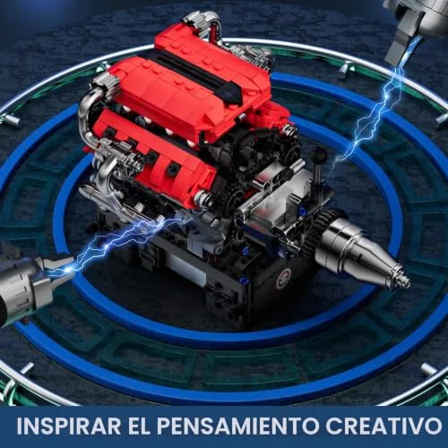 Mould King ▫️ 10204 Technik V8 Kit de Motor Peças de Montagem Peças de Encaixe Motor FE Carro Desportivo Kit de Motor para Carro Motor a Gás Modelo para Carro para Fãs (750 peças) 5