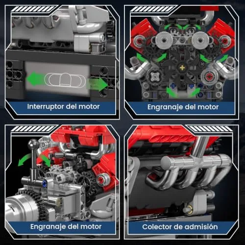 Mould King ▫️ 10204 Technik V8 Kit de Motor Peças de Montagem Peças de Encaixe Motor FE Carro Desportivo Kit de Motor para Carro Motor a Gás Modelo para Carro para Fãs (750 peças) 6