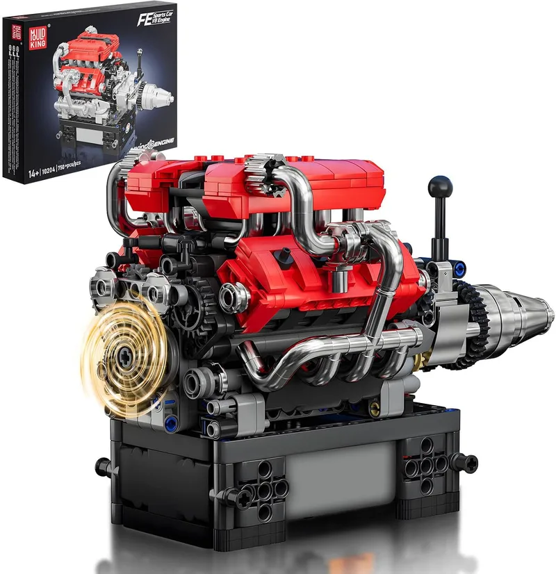 Mould King ▫️ 10204 Technik V8 Kit de Motor Peças de Montagem Peças de Encaixe Motor FE Carro Desportivo Kit de Motor para Carro Motor a Gás Modelo para Carro para Fãs (750 peças)