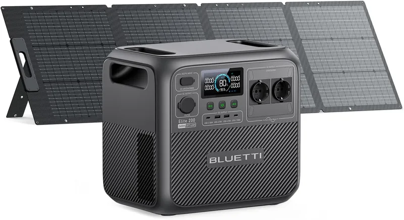 BLUETTI ▫️ Elite 200 V2 Gerador Solar com Painel Solar de 200 W (enviado separadamente), estação de 2073,6 Wh com 2 tomadas CA de 2600 W, bateria LiFePO4 com 17 anos de vida útil para acampamentos, uso fora da rede e cortes de energia