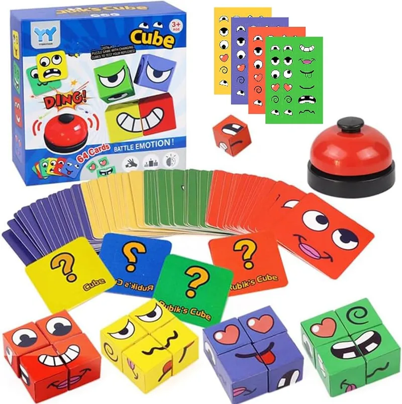 YEENAIV ▫️ Brinquedo que muda de cara em 3D Expressões em madeira Puzzles de blocos iguais Puzzles em cubo Brinquedo educativo Puzzle em madeira para crianças Educação infantil
