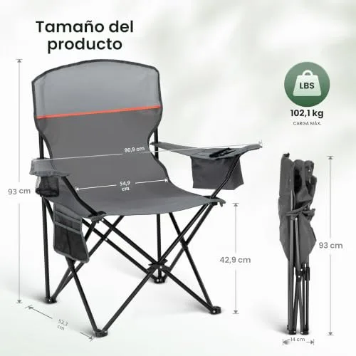 HIGH POINT SPORTS ▫️ Cadeiras dobráveis de campismo até 102 kg, cadeiras dobráveis com suporte para bebidas, conjunto de 2 cadeiras dobráveis com braços cinzentas, cadeira de campismo ultraleve 3