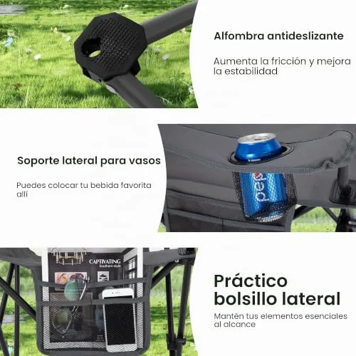 HIGH POINT SPORTS ▫️ Cadeiras dobráveis de campismo até 102 kg, cadeiras dobráveis com suporte para bebidas, conjunto de 2 cadeiras dobráveis com braços cinzentas, cadeira de campismo ultraleve 5