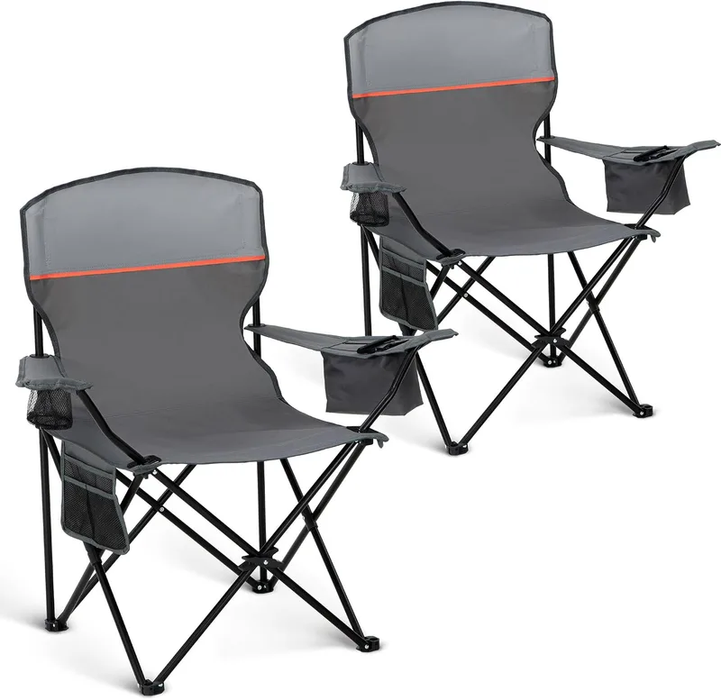 HIGH POINT SPORTS ▫️ Cadeiras dobráveis de campismo até 102 kg, cadeiras dobráveis com suporte para bebidas, conjunto de 2 cadeiras dobráveis com braços cinzentas, cadeira de campismo ultraleve