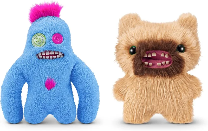 Fuggler ▫️ Hairy Fuggs de 23 cm, Série 1 da ZURU, Brinquedo de peluche «Funny Ugly Monster», 2 unidades (Sasquoosh - Tuft - Bl UE e Screech - Beard - Blonde)