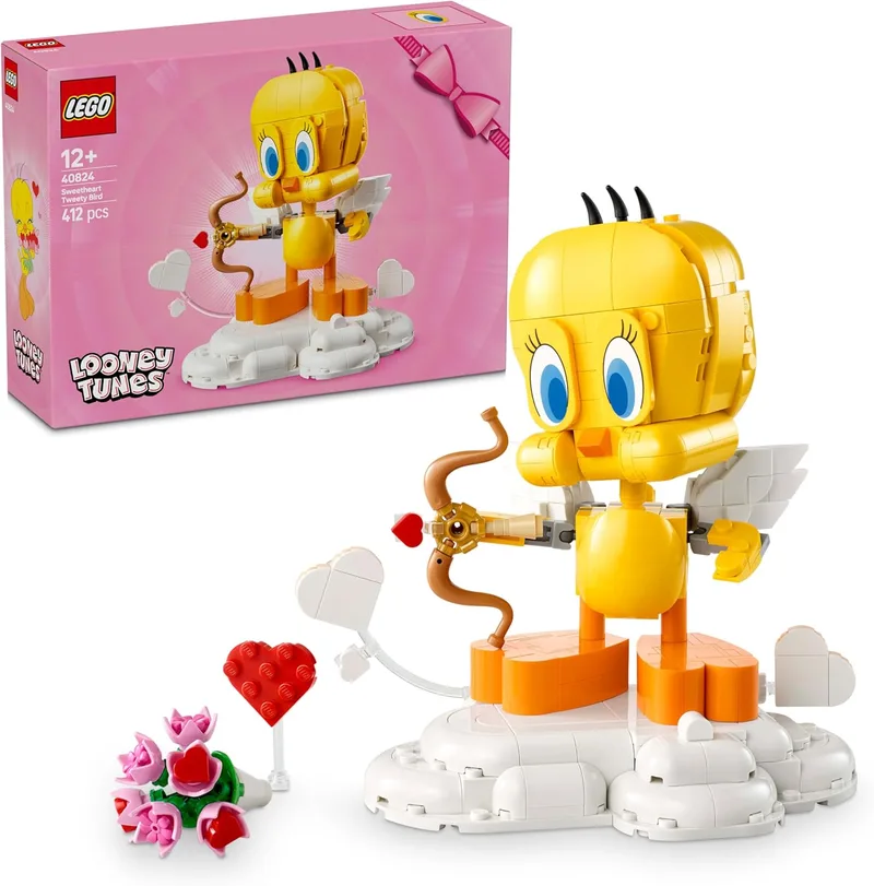 LEGO ▫️ Loving Tweety Bird - Figura de Brinquedo Looney Tunes Articulada com Acessórios Inc. Bouquet de Flores, Coração, Laço do Cupido e Suporte de Nuvem - Prenda para Raparigas e Adolescentes com Mais de 12 Anos 40824