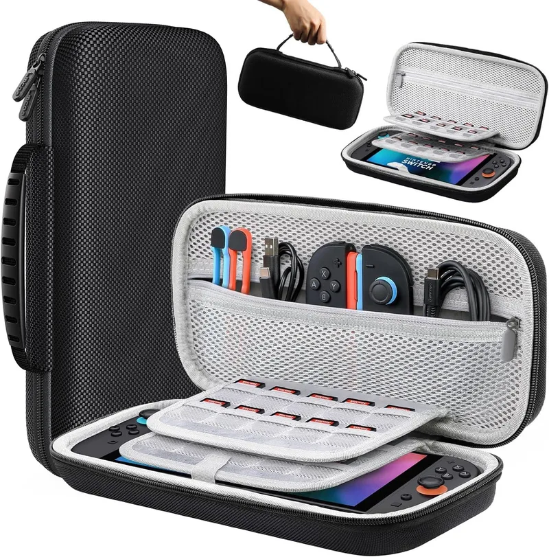 Lmcpa ▫️ Capa para consola Nintendo Switch 2 2025, Bolsa de viagem com 20 cartuchos de jogos, Capa de transporte rígida protetora para acessórios da consola Nintendo Switch 2 2025, Preto
