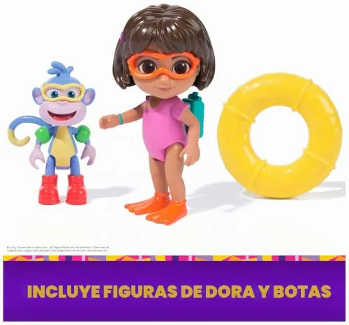 DORA ▫️ A EXPLORADORA - Conjunto de Aventura Aquática e do Botas: 2 bonecos articulados + flutuador de brinquedo - 6073670 - Brinquedos para meninas a partir dos 3 anos - Presente para meninas a partir dos 3 anos - Brincadeiras infantis 3