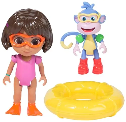 DORA ▫️ A EXPLORADORA - Conjunto de Aventura Aquática e do Botas: 2 bonecos articulados + flutuador de brinquedo - 6073670 - Brinquedos para meninas a partir dos 3 anos - Presente para meninas a partir dos 3 anos - Brincadeiras infantis 4