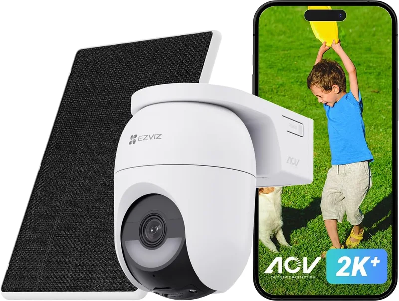 EZVIZ ▫️ Câmara de vigilância exterior com Wi-Fi de 4 MP, campo de visão de 360°, bateria de 5200 mAh, deteção de formas humanas/veiculares, visão noturna a cores, defesa ativa, CB8 Lite + painel solar de 5 W, SEM cartão SD