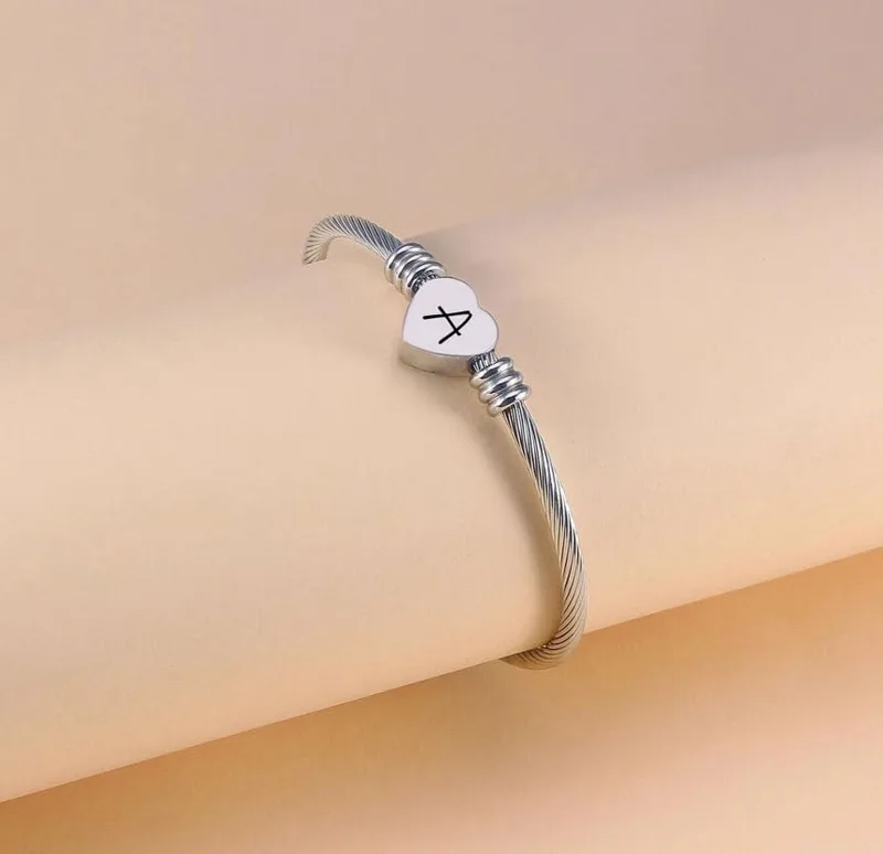 Suonie ▫️ Prata, Amor, Coração, 26, Inicial do Alfabeto A-Z, Pulseira, Joalharia, Presente, Ajustável, Para a Filha, o Filho, as Irmãs, os Amigos, a Mãe, o Colega, o Amante, Aniversário, Natal 3