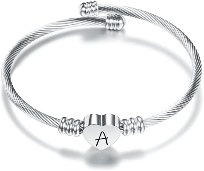 Suonie ▫️ Prata, Amor, Coração, 26, Inicial do Alfabeto A-Z, Pulseira, Joalharia, Presente, Ajustável, Para a Filha, o Filho, as Irmãs, os Amigos, a Mãe, o Colega, o Amante, Aniversário, Natal