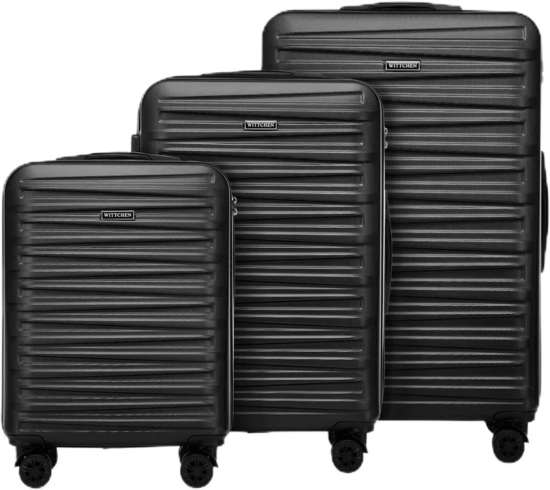 WITTCHEN ▫️ Skyspeed Line Conjunto de 3 malas de viagem, malas com rodas, conjunto de malas rígidas em ABS, fechadura com combinação, pega telescópica, 4 rodas, preto, Ryanair/Vueling/Iberia
