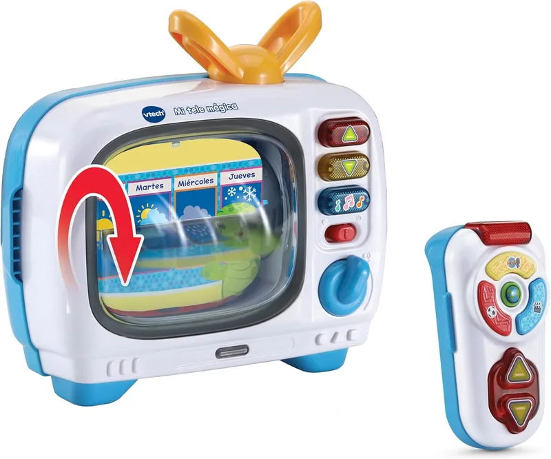 VTech ▫️ Baby Mi Tele Mágica Juegos y Canales, Televisão Interactiva Bilingue, Brinquedo para Crianças 1 Ano, Roleta e Controlo Remoto Luminoso, Ensina Conceitos e Vocabulário, Versão ESP