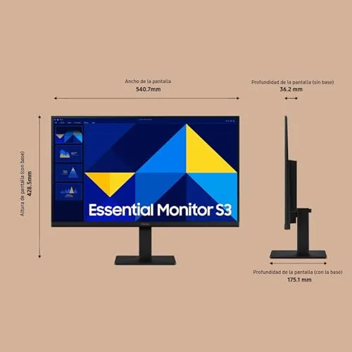 Samsung ▫️ LS24D304GAUXEN - Monitor Essential S3 S3-24", painel IPS, taxa de atualização de 100 Hz, design superfino 4
