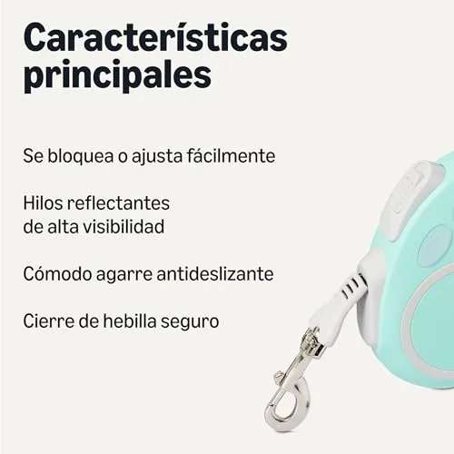 Amazon Basics ▫️ Trela retrátil para cães refletora com pega ergonómica, tamanho grande 2