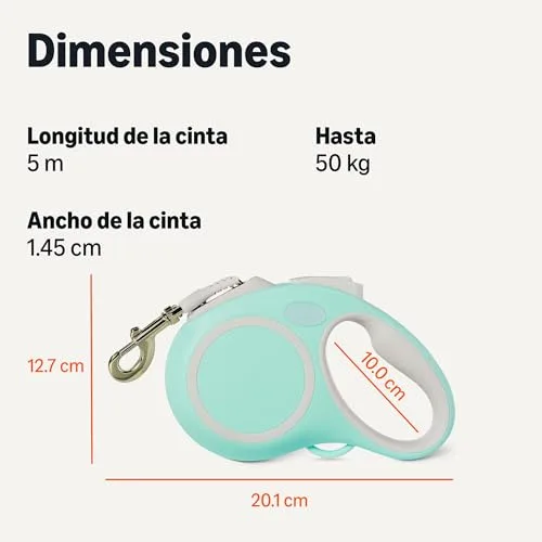 Amazon Basics ▫️ Trela retrátil para cães refletora com pega ergonómica, tamanho grande 5