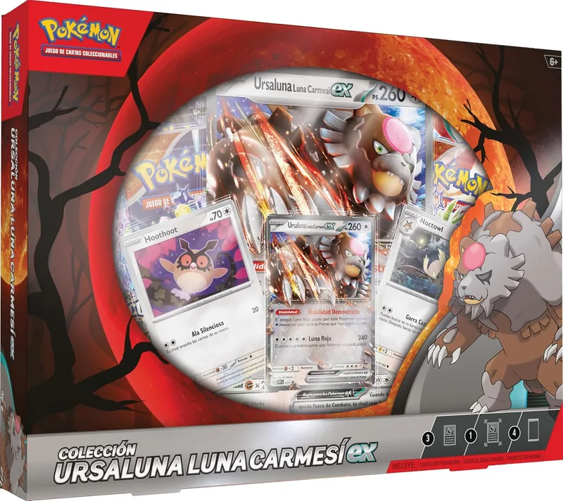 Pokémon ▫️ Coleção Ursaluna Lua Carmesim (4 cartas holográficas e 4 pacotes de melhoria)