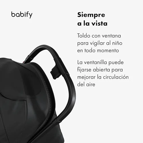 Babify ▫️ Carrinho de bebé Urban Ease - Desde o nascimento até aos 4 anos (22 kg), dobrável com uma mão, encosto reclinável, apoio para os pés ajustável, forro removível, cesto, capota com janela, cadeira leve, preto 5