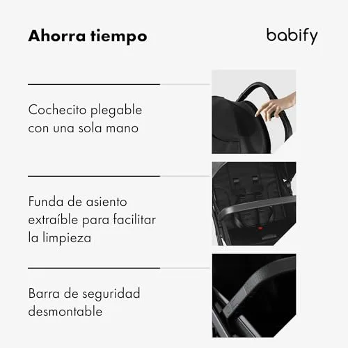 Babify ▫️ Carrinho de bebé Urban Ease - Desde o nascimento até aos 4 anos (22 kg), dobrável com uma mão, encosto reclinável, apoio para os pés ajustável, forro removível, cesto, capota com janela, cadeira leve, preto 6