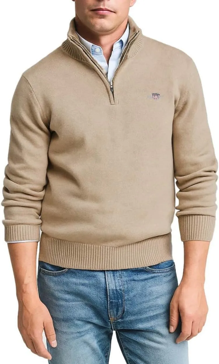 GANT ▫️ Camisola de algodão com textura e fecho de correr médio para homem